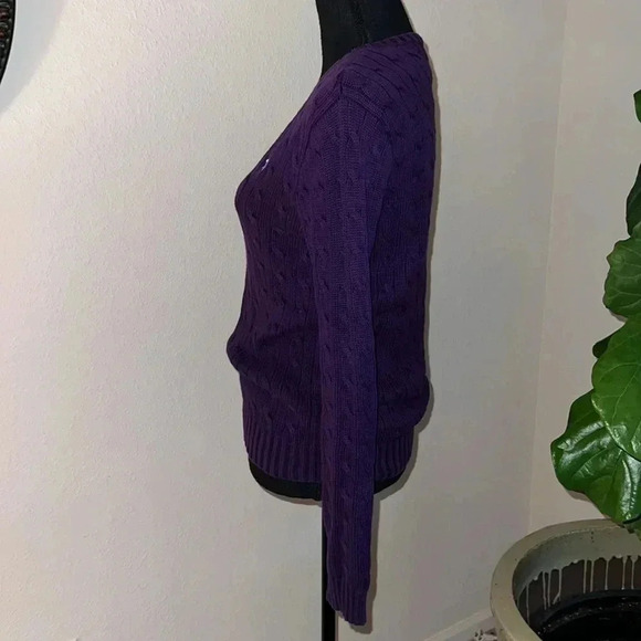 Ralph Lauren Sport Women’s 100% Cotton Cable Knit Deep Purple Sweater Jumper L - Picture 8 of 16